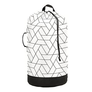 geometric pattern backpack laundry bag for college dorm, laundry backpack waterproof durable with shoulder straps, nylon laundry hamper bag for travel laundromat apartment