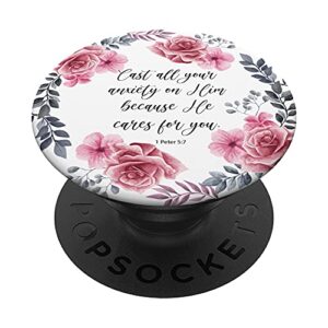1 peter 5 7 pink blue christian bible verse quote for women popsockets swappable popgrip