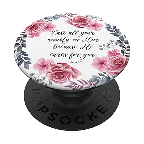 1 Peter 5 7 Pink Blue Christian Bible Verse Quote for Women PopSockets Swappable PopGrip