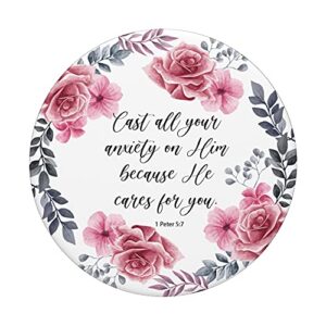 1 Peter 5 7 Pink Blue Christian Bible Verse Quote for Women PopSockets Swappable PopGrip