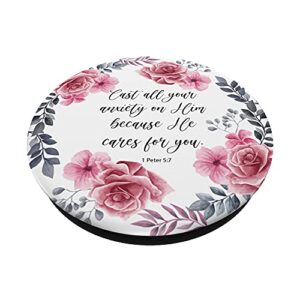 1 Peter 5 7 Pink Blue Christian Bible Verse Quote for Women PopSockets Swappable PopGrip