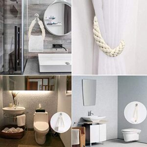 Nautical Rope Toilet Paper Holder Stand Antique Industrial Self Adhesive Hooks Stainless Steel Towel Ring Holder Rack Hanging Interior Decoration for Bathroom Kitchen Home Decor (White)