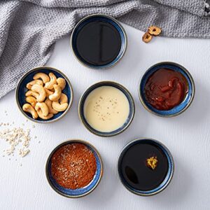 HOKELER 3.5 inch Small Ceramic Dipping Bowls Pinch Bowl Side Dishes for Soy Sauce Dessert Tomato, Set of 6, Black & Blue