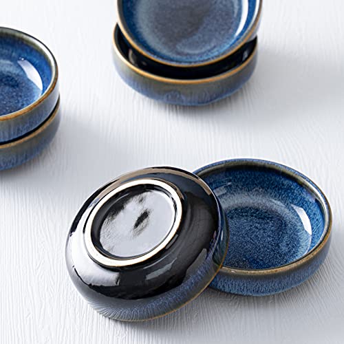 HOKELER 3.5 inch Small Ceramic Dipping Bowls Pinch Bowl Side Dishes for Soy Sauce Dessert Tomato, Set of 6, Black & Blue