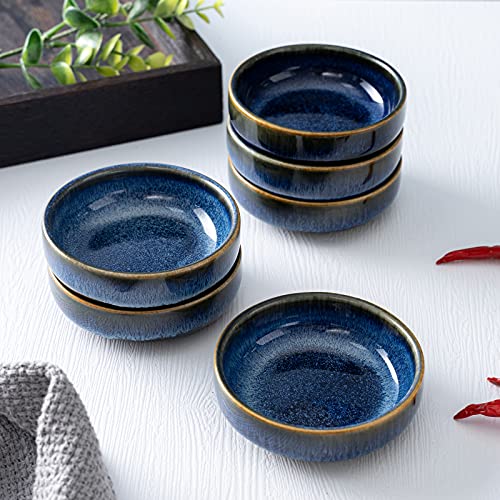 HOKELER 3.5 inch Small Ceramic Dipping Bowls Pinch Bowl Side Dishes for Soy Sauce Dessert Tomato, Set of 6, Black & Blue