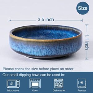 HOKELER 3.5 inch Small Ceramic Dipping Bowls Pinch Bowl Side Dishes for Soy Sauce Dessert Tomato, Set of 6, Black & Blue