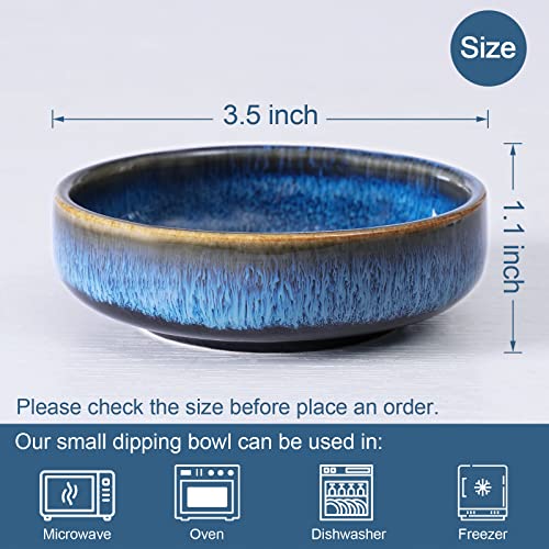 HOKELER 3.5 inch Small Ceramic Dipping Bowls Pinch Bowl Side Dishes for Soy Sauce Dessert Tomato, Set of 6, Black & Blue