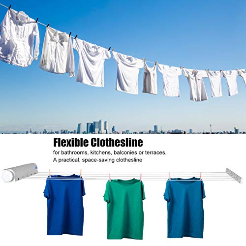 Tissting 12.3 Ft Retractable Clothesline Portable Home Indoor Outdoor Plastic Clothes Drying Rope Wall Mount Compact Hanging String Clothe Hanger Clothesline(5 Lines)