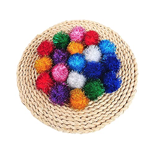 1.8 Inch Assorted Color Flash Ball Cat's Favorite Toy Ball Tinsel Pom Poms Flash, 100Pcs.