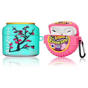 [2pack] cute airpods pro case, 3d cartoon bubble gum & drink food design airpod pro cover funny shockproof protective skin accessories silicone case cover compatible with airpods pro for girl women