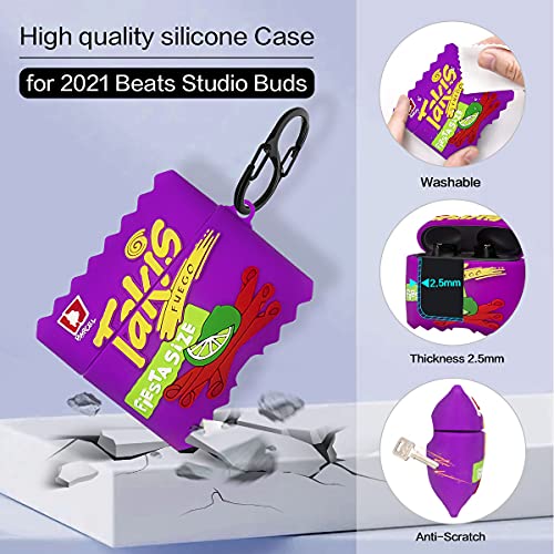 [2Pack] for Beats Studio Buds 2021 Case Cover, Cute Cartoon Silicone Protective Skin for 2021 Beats Studio Buds Case with Keychain for Girls Boys Kids Women Men (Purple Potato Chips+Bubble Gum)