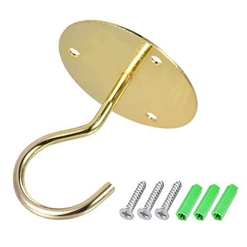 MECCANIXITY Ceiling Hooks Wall Mounted 65mm Round Plate Iron for Hanging Chandeliers Plants (Gold Tone, Pack of 2)