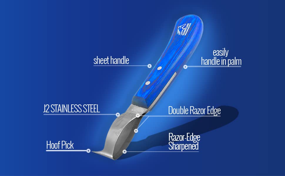 Equine Care Razor Edge Hoof Knife Sharpened Stainless Steel Blade and Sheet Handle Loop Knife (With Hoof Pick) Farrier Tools.