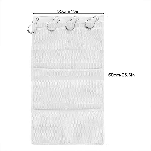 Hanging Mesh Shower Organizer, Mesh Shower Caddy Curtains Organizer Bathroom Toiletry Wall Door Hanger Organizer Kids Bath Toy Organizer with 6 Pockets, 4 Rings