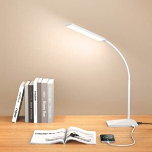 vansuny led desk lamp with usb charging port, eye-caring, 5 color modes,6 brightness levels, touch control, flexible gooseneck, memory function for dorm office work bedroom (12w,white)