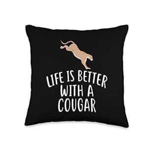cougar designs by shirtzilla life is better t-shirt funny cougars throw pillow, 16x16, multicolor