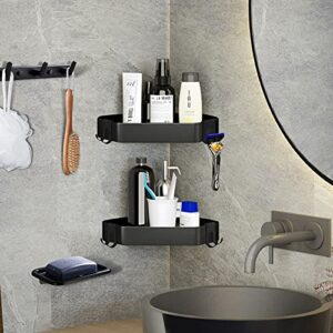 XueshouRT Corner Shower Caddy & Towel Rack & Soap Holder, Aluminum Bathroom Corner Caddy with Hooks, Adhesive Shower Organizer Shelf, Shower Rack Shampoo Holder for Shower Storage 4-Pack Black