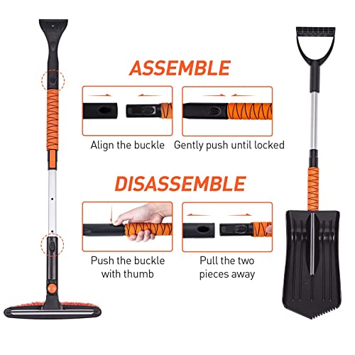 Ice Scraper and Snow Brush for Car Windshield, 29"-39" Extendable Snow Shovel with Ergonomic Foam Grip, 5 in 1 Windows Scraper for Car Snow Scraper and Brush for Truck & SUV