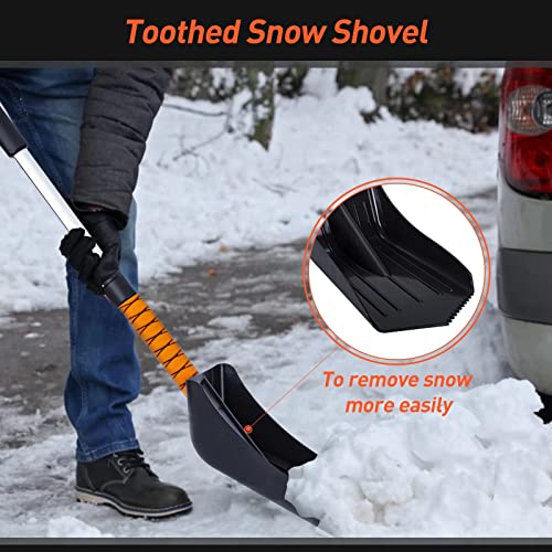 Ice Scraper and Snow Brush for Car Windshield, 29"-39" Extendable Snow Shovel with Ergonomic Foam Grip, 5 in 1 Windows Scraper for Car Snow Scraper and Brush for Truck & SUV