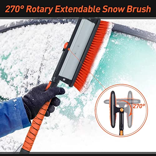 Ice Scraper and Snow Brush for Car Windshield, 29"-39" Extendable Snow Shovel with Ergonomic Foam Grip, 5 in 1 Windows Scraper for Car Snow Scraper and Brush for Truck & SUV