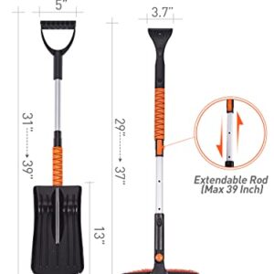 Ice Scraper and Snow Brush for Car Windshield, 29"-39" Extendable Snow Shovel with Ergonomic Foam Grip, 5 in 1 Windows Scraper for Car Snow Scraper and Brush for Truck & SUV