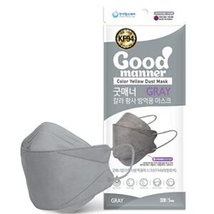 kf94 disposable face safety mask, gray 100 masks, eco-friendly packaging - 5 masks in 1 pack, breathable mask for adults – good manner