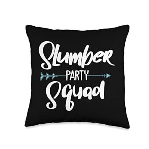 best pajama crew parties matching gift for ladies funny slumber party squad designs for girls women sleepover throw pillow, 16x16, multicolor