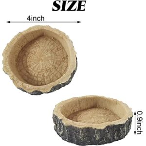 RONYOUNG 3PCS Reptile Food Bowls with with Tongs Small Reptile Water and Food Bowls Rock Corner Feeder Pet Bowl Reptile Resin Feeding Bowl for Spiders Tortoise Snakes Small Pet, Yellow and Grey