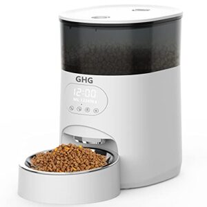 ghg automatic cat feeder, 4l auto pet food dispenser with stainless steel bowl, desiccant bag, programmable portion timed control 1-6 meals per day, 10s voice recorder for small medium cats and dogs