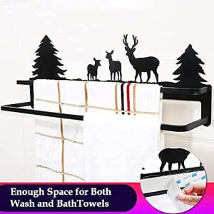 CuteHook Double Towel Bar Wall Mounted with Cute Deer Pattern Easy Installation Organizer for Towel Bathroom Hotel Bath Towel Shelf Towel Rack No Rust Matte Black Finish Decorative Hooks