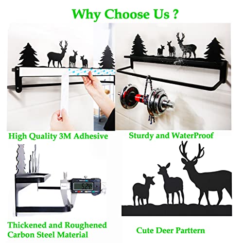 CuteHook Double Towel Bar Wall Mounted with Cute Deer Pattern Easy Installation Organizer for Towel Bathroom Hotel Bath Towel Shelf Towel Rack No Rust Matte Black Finish Decorative Hooks