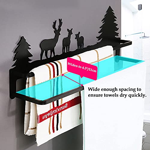 CuteHook Double Towel Bar Wall Mounted with Cute Deer Pattern Easy Installation Organizer for Towel Bathroom Hotel Bath Towel Shelf Towel Rack No Rust Matte Black Finish Decorative Hooks