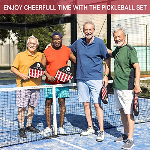 Wavsky Pickleball Paddles - Pickleball Set of 4 Paddles, 8 Pickleball Balls and 1 Carry Bag, Wood Pickleball Paddles Pickleball Racket Ergonomic Grip for Beginners, Pickleball Equipment