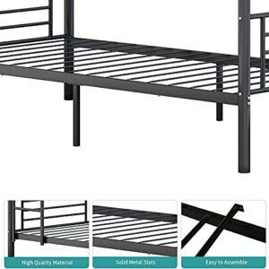 Metal Bunk Bed Twin Over Twin, Heavy Duty Bed Frames with Safety Guard Rails, Metal Slats for Kids, Teens, Adults, No Box Spring Needed Black