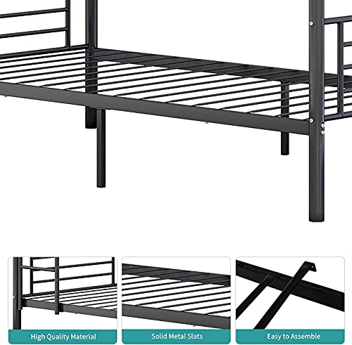 Metal Bunk Bed Twin Over Twin, Heavy Duty Bed Frames with Safety Guard Rails, Metal Slats for Kids, Teens, Adults, No Box Spring Needed Black