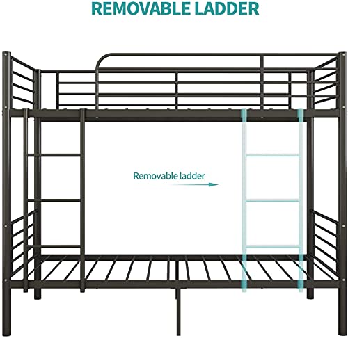 Metal Bunk Bed Twin Over Twin, Heavy Duty Bed Frames with Safety Guard Rails, Metal Slats for Kids, Teens, Adults, No Box Spring Needed Black