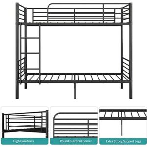 Metal Bunk Bed Twin Over Twin, Heavy Duty Bed Frames with Safety Guard Rails, Metal Slats for Kids, Teens, Adults, No Box Spring Needed Black
