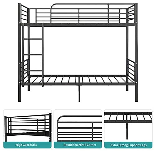 Metal Bunk Bed Twin Over Twin, Heavy Duty Bed Frames with Safety Guard Rails, Metal Slats for Kids, Teens, Adults, No Box Spring Needed Black