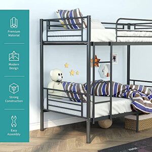 Metal Bunk Bed Twin Over Twin, Heavy Duty Bed Frames with Safety Guard Rails, Metal Slats for Kids, Teens, Adults, No Box Spring Needed Black