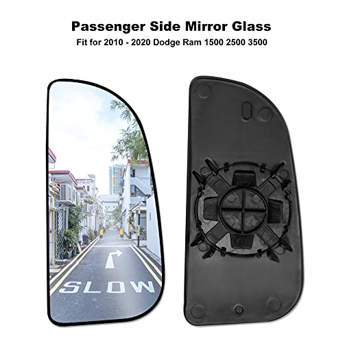 Tow Mirror Glass 68067730AA 68067731AA Fit for Dodge Ram 1500 2500 3500 4500 5500 Pickup 2010-2020, Right Outer Passenger Side Convex Mirrors Towing Mirror Spotter Lower Glass with Holder