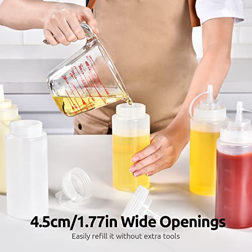 U-Taste 16 OZ Condiment Squeeze Bottles with Twist on Caps and Measurement, Leak Proof Squirt Reusable Plastic Sauces Oil Container Dispenser for Ketchup, BBQ, Grilling, Salad Dressing (Pack of 6)