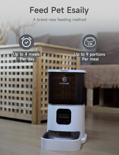 LivingEZ 6L Smart Automatic Cat Feeder for Dry Pet Food, Timed Cat Feeder Programmable Portion Control for 4 Meals per Day, Pet Feeder with Voice Recorder for Cats and Dogs