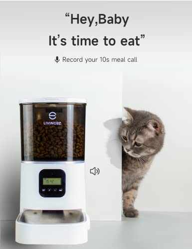 LivingEZ 6L Smart Automatic Cat Feeder for Dry Pet Food, Timed Cat Feeder Programmable Portion Control for 4 Meals per Day, Pet Feeder with Voice Recorder for Cats and Dogs