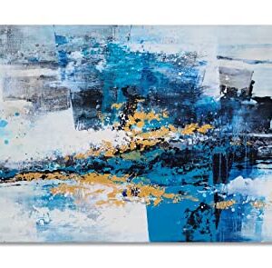 YHSKY ARTS Hand Crafted Abstract Canvas Wall Art - Modern Blue and Gold Oil Paintings - Contemporary Large Pictures for Living Room Bedroom Dinning Decor