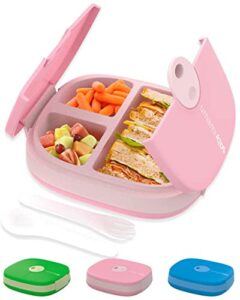 umami bento lunch box kids with cutlery, leak-proof, easy to clean, 3 compartments bento box for kids, ideal portion sizes for ages 3 to 9, for boys & girls, microwave, dishwasher & safe, bpa-free