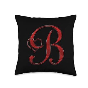 401merch abstract cute pretty aesthetic monograms red heart letter b love shape cursive black initial name throw pillow, 16x16, multicolor
