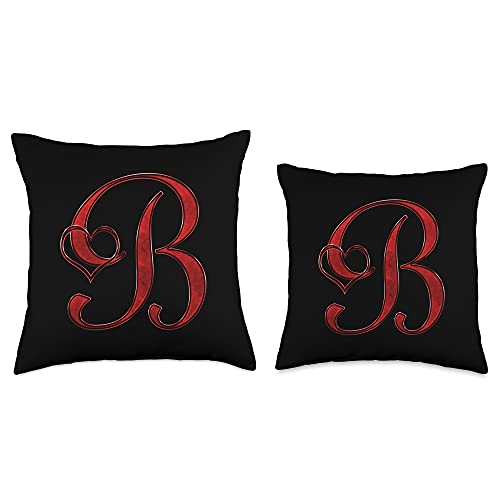 401Merch Abstract Cute Pretty Aesthetic Monograms Red Heart Letter B Love Shape Cursive Black Initial Name Throw Pillow, 16x16, Multicolor