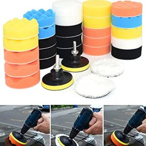 Meraviglie Stella Car Polishing Pads Kit 31 Pcs 3 Inch Foam Buffing Pad with Drill Suction Cups Attachment for Auto Polisher Waxing Sealing Glaze Automotive Care Clear Tools Accessories