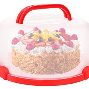 Yesland Cake Carrier with Collapsible Handle - Plastic Red Cake Container and Holder with Lid - Portable Round Cake Cover for 10 inch Cake, Pies, Cookies, Nuts, Muffins and Fruit