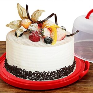 Yesland Cake Carrier with Collapsible Handle - Plastic Red Cake Container and Holder with Lid - Portable Round Cake Cover for 10 inch Cake, Pies, Cookies, Nuts, Muffins and Fruit